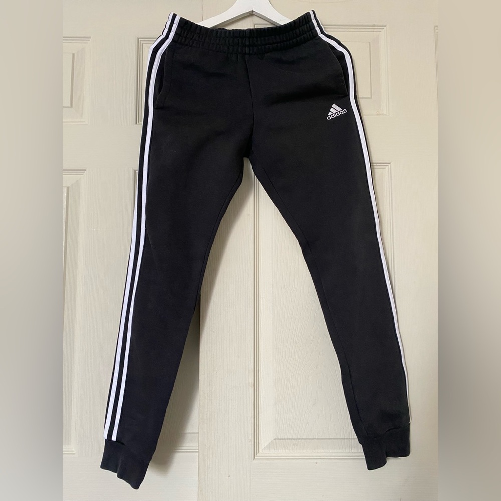 Adidas women’s Black Joggers with White Stripes size XS